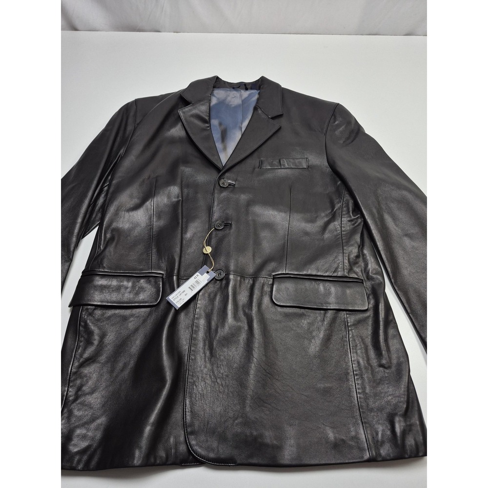 Jacob Siegel Blazer Mens 42R Black 100% Leather Single Breasted 3 Button Coat